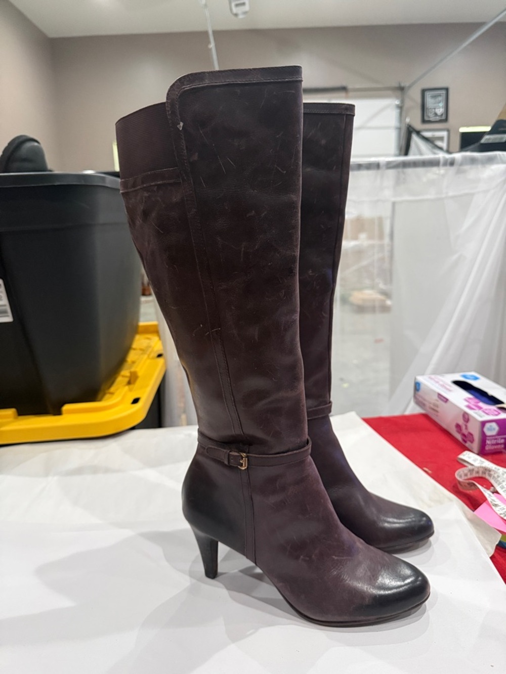 Joan & David Dark Brown Leather Knee-High Heeled Boots